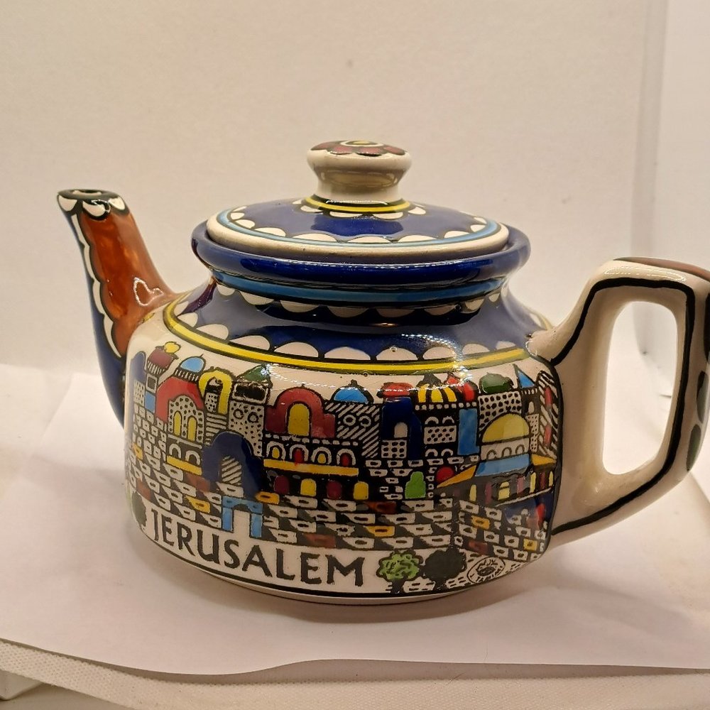 Ceramic Tea Pot/Kettle Flower with Jerusalem City